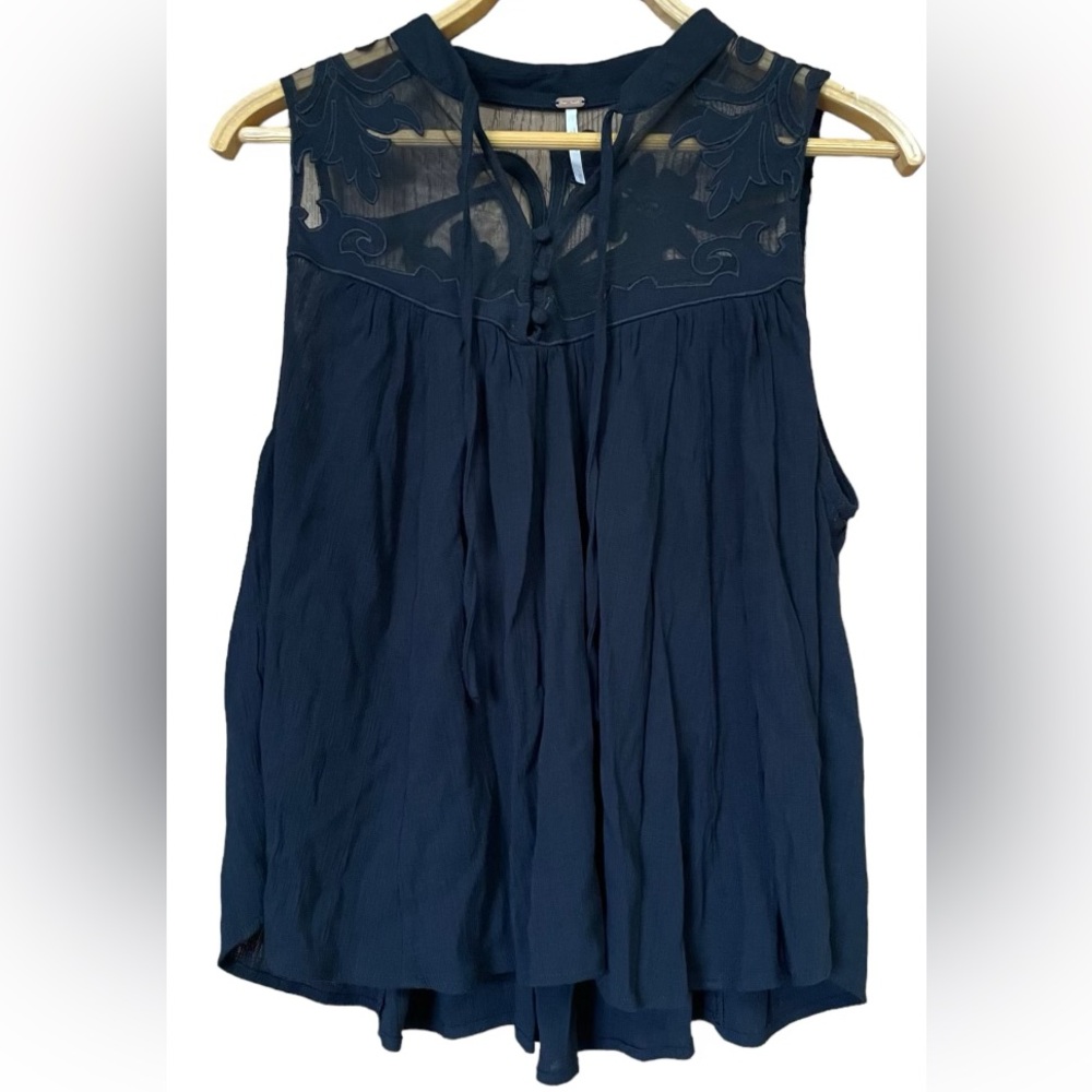 Free People Western Romance Crosshatch Mesh Tank Top Women’s Medium Ladies